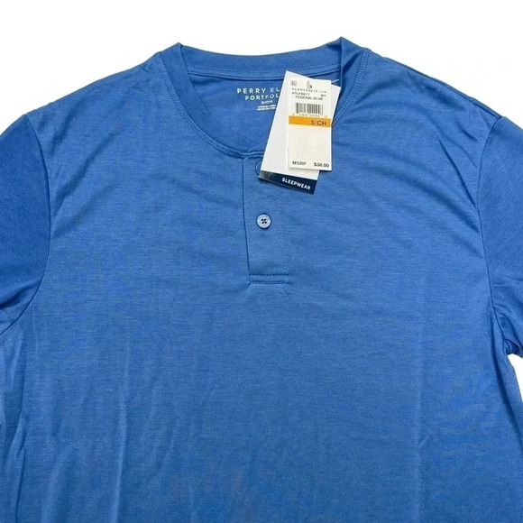 Perry Ellis 1/4 Button Blue Long Sleeve Mens Sleepwear Shirt Size Small - Picture 4 of 11